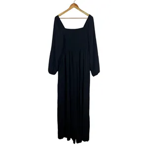 NWT Dokotoo Wide Leg Smocked Square Neck Jumpsuit Solid Black Minimalist Size L thumbnail 5