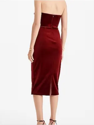 NWT Express Velvet Strapless Sweetheart Neckline Dress in Deep Burgundy Size L thumbnail 2