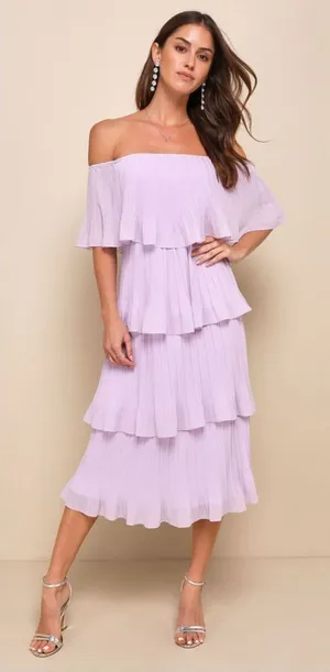 Lulu's Gala Ready Lavender Off-the-Shoulder Ruffle Midi Dress thumbnail 1