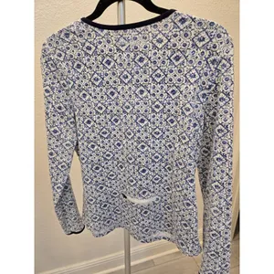 ​Hang Ten Large Blue White Mosaic Tile Long Sleeve Sun Shirt Back Zip Pocket L thumbnail 5