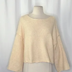 ZARA Bateau Neck Cropped Sweater Wool Solid Ivory‎ Pullover Knit Knitwear Small thumbnail 3
