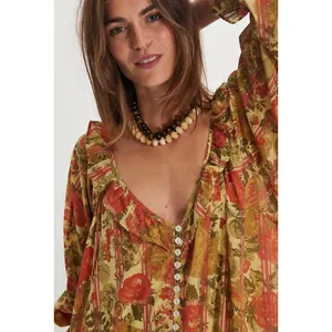 Free People Garden Wonders Maxi Dress Retro 70s Bohemian Floral Size Large thumbnail 3