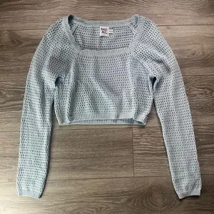 Princess Polly Blue Crocheted Long Sleeve Square Neck Cropped Sweater Size XS/S thumbnail 1