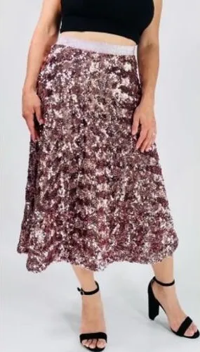Anthropologie Sequin Midi Skirt‎ 4 Pink Rose Gold Metallic Party Holiday New thumbnail 1