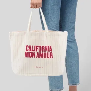 Sézane cream red California Mon Amour striped canvas tote bag thumbnail 7