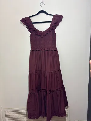 Madewell Lucie tiered burgundy dress size 2 (105) thumbnail 3