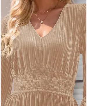 ZESICA Velvet Smocked Waist Midi Dress thumbnail 5