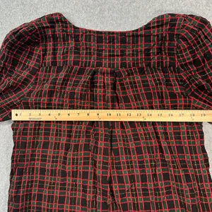 LOFT Shimmer Holiday Plaid Shirred V-Neck Blouse Women's Large 3/4 Sleeve thumbnail 8