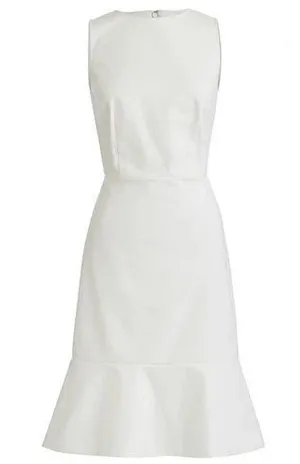 NWT JCrew Fluted Hem Stretch Pique Sheath Dress in Ivory thumbnail 1
