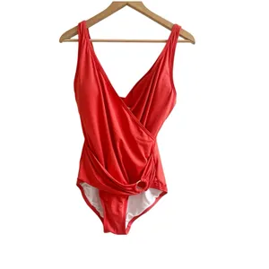 Michael Kors One Peice Faux Wrap Swimsuit Gold Tone Ring Accent Size 10 Orange thumbnail 2