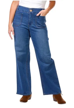 NEW‎ Rafaella Denim Wide Leg Jeans Plus Size 14 Patch Pockets Casual Boho Preppy thumbnail 1