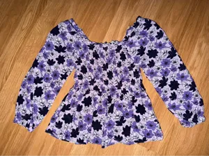 Vineyard Vines Womens Purple Floral Smocked Peplum Top Long Sleeve Size M thumbnail 1