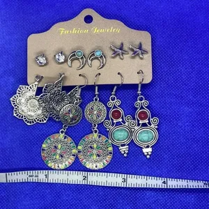 New boho‎ earrings crescent moon starfish geometric 6 pair multipack thumbnail 3