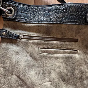 Western Rhinestone Buckle Crossbody Bag Studded Faux Croc Distressed Brown Bling thumbnail 4