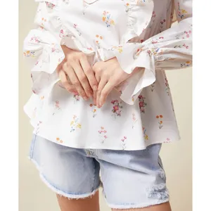 Rachel Parcell Floral Ruffle Peplum Blouse V-Neck‎ Long Sleeve Women's M thumbnail 5