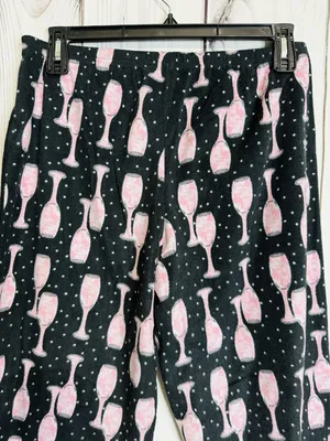 Charter Club Intimates Pajama Set Sz L Black Pink Wine Glasses Fleece Pockets thumbnail 10