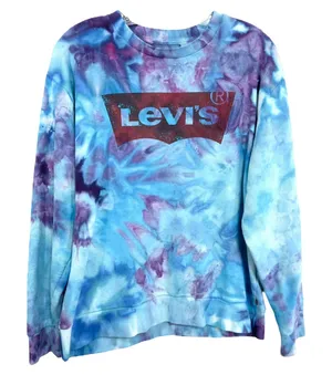 Levis XL Sweatshirt Handmade Tie Dye Crew‎ Neck Pullover Blue Purple 1660 thumbnail 1