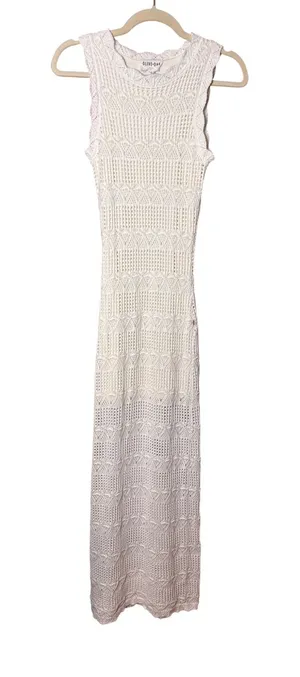 Olive +‎ Oak Womens Maxi Dress S White Crochet Pointelle Knit Boho Coastal READ thumbnail 1