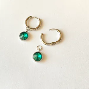 stainless steel green simple minimalist hoop earrings💚 thumbnail 6