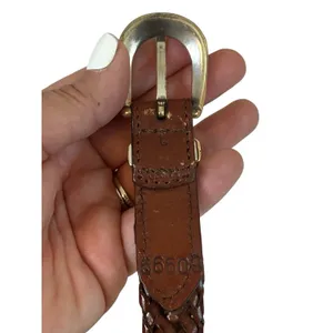 Womens Brown Braided Leather Belt Silver Tone Floral Engraved Buckle Size Large thumbnail 3