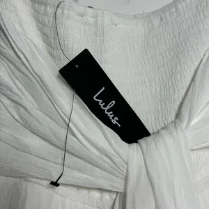Lulus White Smocked Tiered‎ Maxi Dress Tie Back Lace Trim Small thumbnail 7