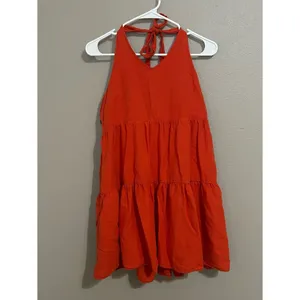 American Eagle Orange Cotton Linen Halter Neck Tiered Dress Women’s Size Medium thumbnail 2