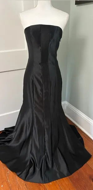 Vintage Jessica McClintock Strapless Backless Black Satin Mermaid Gown Size 12 thumbnail 1