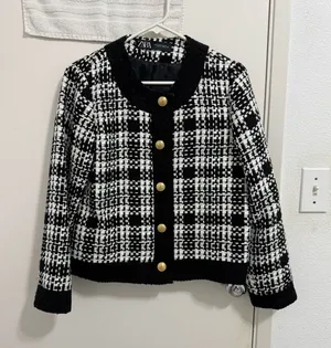 Black and White Plaid Pattern Zara Blazer thumbnail 1