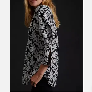 NWT By Anthropologie Popover Blouse Embroidered Applique Top Black‎ White Sz S thumbnail 3