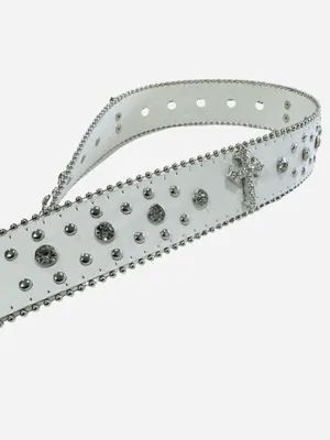 White Rhinestone Belt Studded Western Silver Buckle Cross Detail thumbnail 8