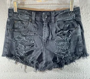 1078 | American Eagle Vintage‎ Hi-Rise Festival Distressed Denim Shorts Black 6 thumbnail 1