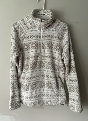 Eddie Bauer Womens Tan Fair Isle Plush Fleece Quarter Zip Pullover M thumbnail 1