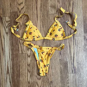 Yellow floral cheeky bikini Red thumbnail 1