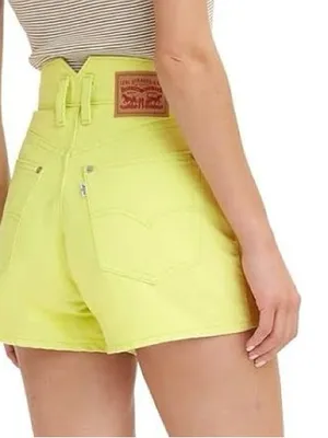 Levi's Notch High Waisted Denim‎ Mom Shorts Daiquiri Neon Green Size 30 Retro thumbnail 4