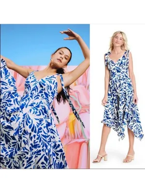 Alexis for Target Asymmetrical Botanical Blue Dress – Size M thumbnail 2
