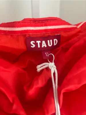 Staud Romina Dress Strapless Ruched Tomato Red Midi Dress Women’s Size 12 thumbnail 6