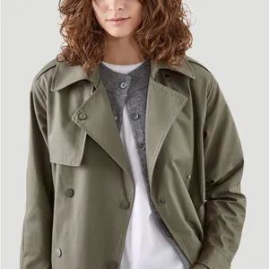 H&M Classic Belted Trench Coat Women's 6 Midi Twill Classic Jacket Olive Green thumbnail 4