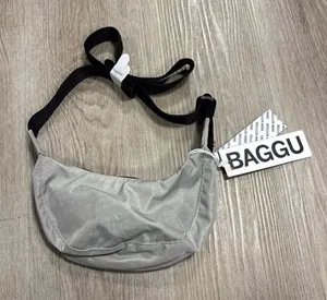 Baggu Mini Crescent Crossbody Bag Gray Nylon Adjustable Strap NWT thumbnail 1