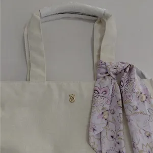 Victoria's Secret Large Ivory Jacquard Shoulder Canvas Tote Bag Work Travel thumbnail 4