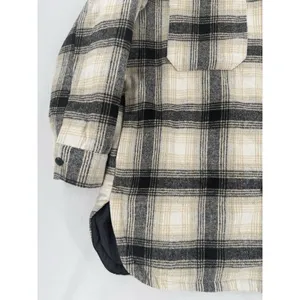 Miss Love Plaid Shacket Women M Black Cream Tan Oversized Wool Blend Long Jacket thumbnail 4