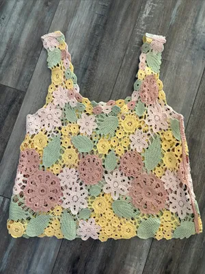 Pastel Crocheted Tank Top Pink Size M thumbnail 6