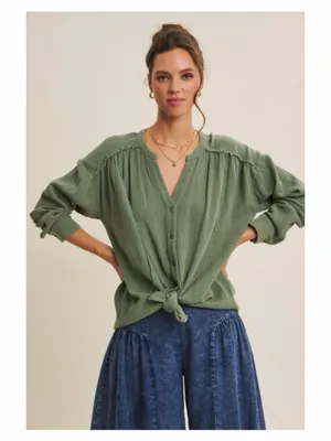 in february Sage Mineral Wash Cotton Gauze Raw Seam Button Down Top Size M NWT thumbnail 6