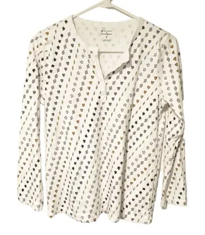 Roller‎ Rabbit X Peloton Size Small White Printed Henley Pajama Top thumbnail 1
