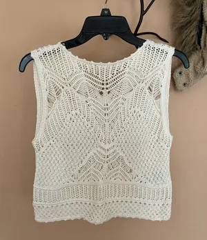 Abercrombie & Fitch Crochet Knit Tank Top Womens S Ivory Sleeveless 100% Cotton thumbnail 1
