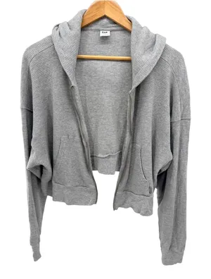 Aritzia Tna Gray Waffle Knit Cropped Zip Hoodie Size 2 AS IS Missing Zipper Pull thumbnail 1