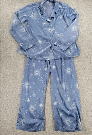 BP Celestial Pajamas Set Womens XS Blue White Sun Stars Moon Pants Button Top thumbnail 1