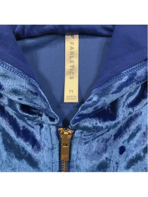 Fabletics Royal Blue Crushed Velvet Zip Up Cropped Hoodie Medium thumbnail 2