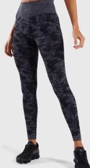 GYMSHARK Camouflage Gray-Black Leggings Stretchy Sporty Sexy Size small thumbnail 1