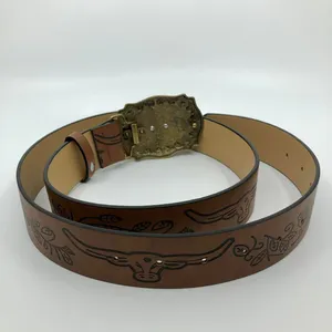 Women's Western Brown Belt w/ Big Longhorn Buckle, 31.5–40.5 Inches, X7G9A796 thumbnail 7