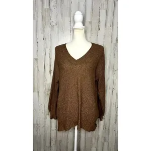 American Eagle Women's Size XS Brown‎ V-Neck Oversized Pullover Sweater thumbnail 2